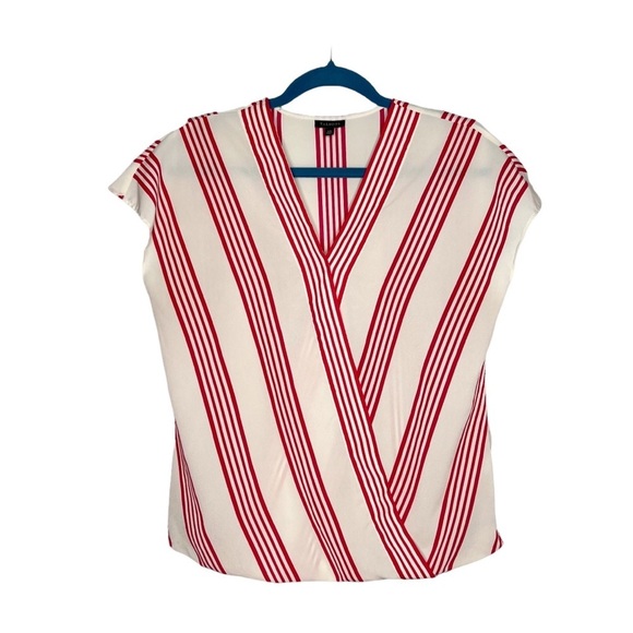 Talbots Ivory & Red Striped Crossover Cap Sleeve Blouse - Picture 1 of 9